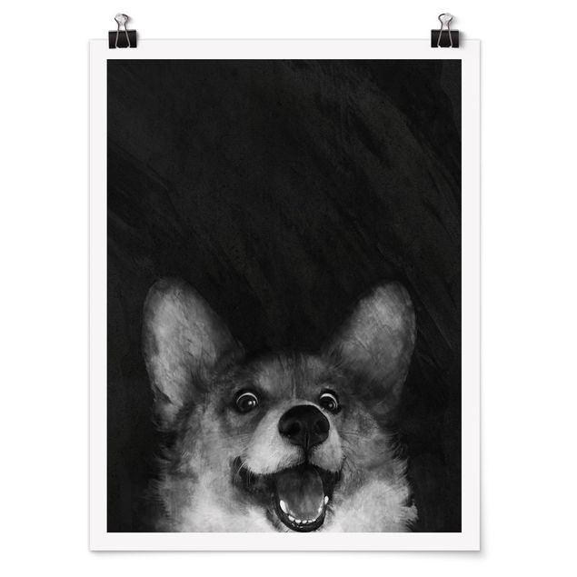 Posters konstutskrifter Illustration Dog Corgi Paintig Black And White