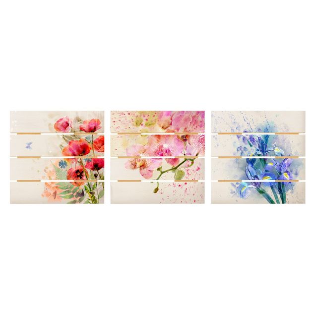 Trätavlor Watercolour Flower Trio