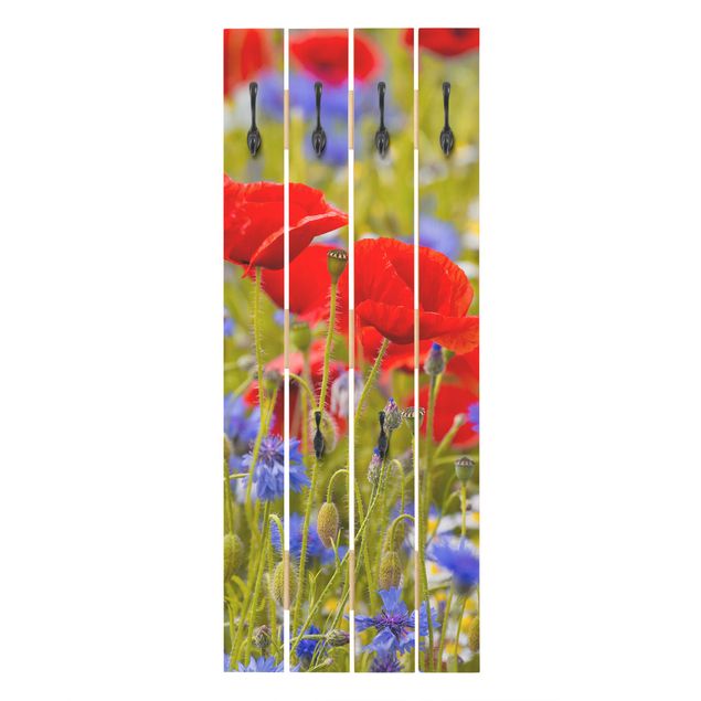 Klädhängare vägg röd Summer Meadow With Poppies And Cornflowers