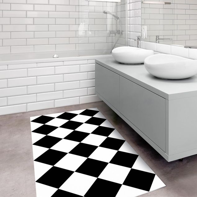 långa mattor Geometrical Pattern Rotated Chessboard Black And White