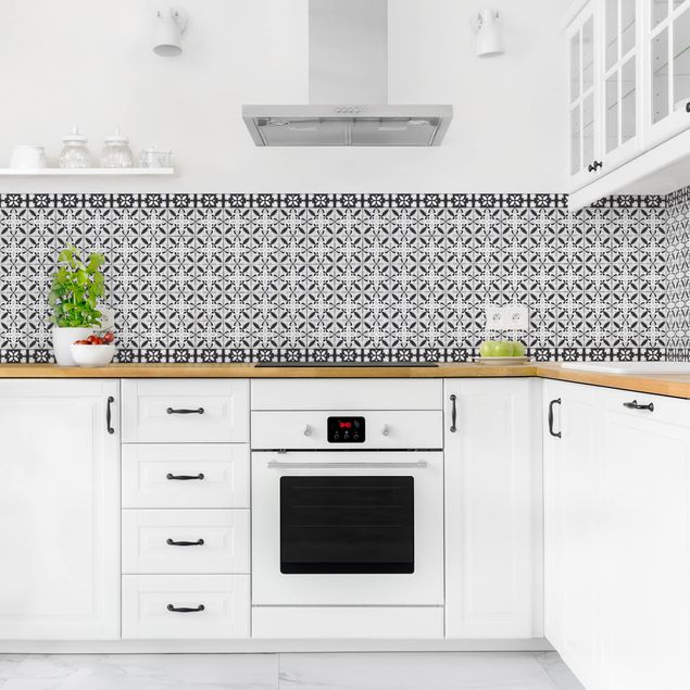 Stänkskydd kök kakeloptik Geometrical Tile Mix Blossom Black