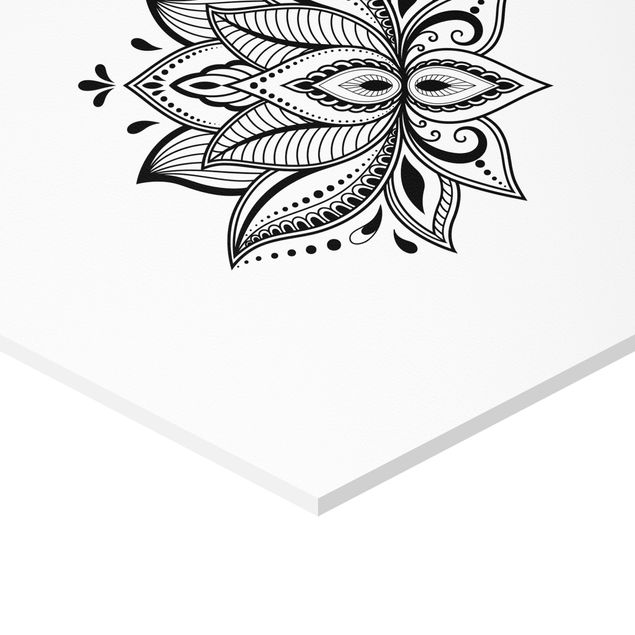 Hexagonala tavlor Mandala Hamsa Hand Lotus Set On White