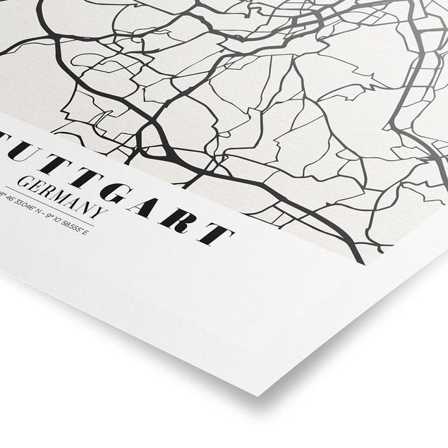 Tavlor svart och vitt Stuttgart City Map - Classic