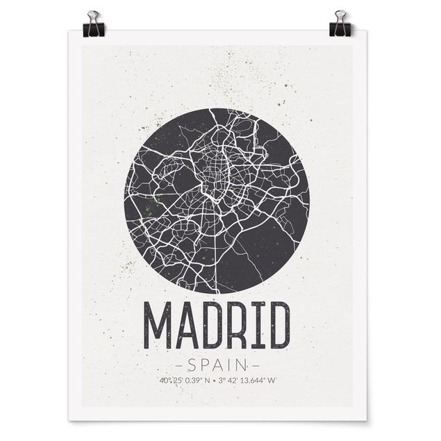 Posters ordspråk Madrid City Map - Retro