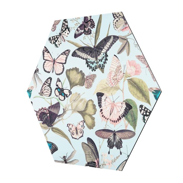 Tavlor färgglada Vintage Collage - Butterflies And Dragonflies