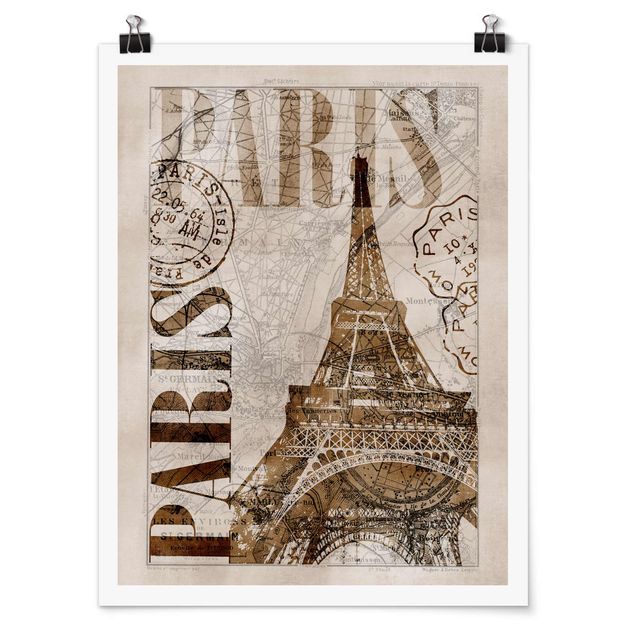 Tavlor arkitektur och skyline Shabby Chic Collage - Paris