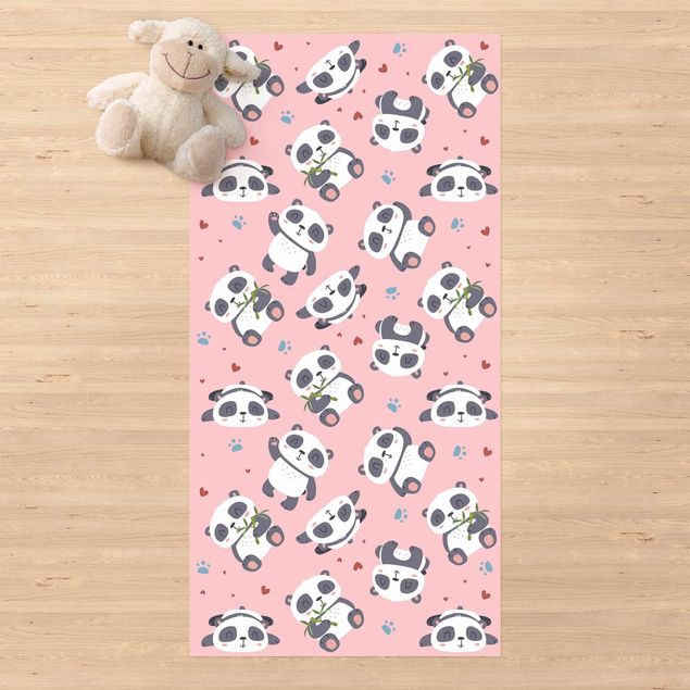 stor utomhusmatta Cute Panda With Paw Prints And Hearts Pastel Pink