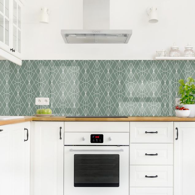 Küchenrückwand - Art Deco Diamant Muster vor Grün XXL