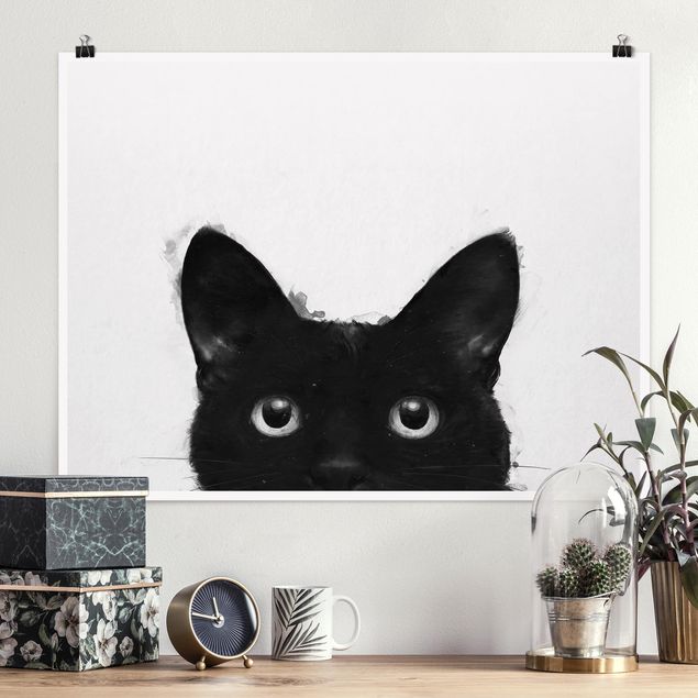 Kök dekoration Illustration Black Cat On White Painting