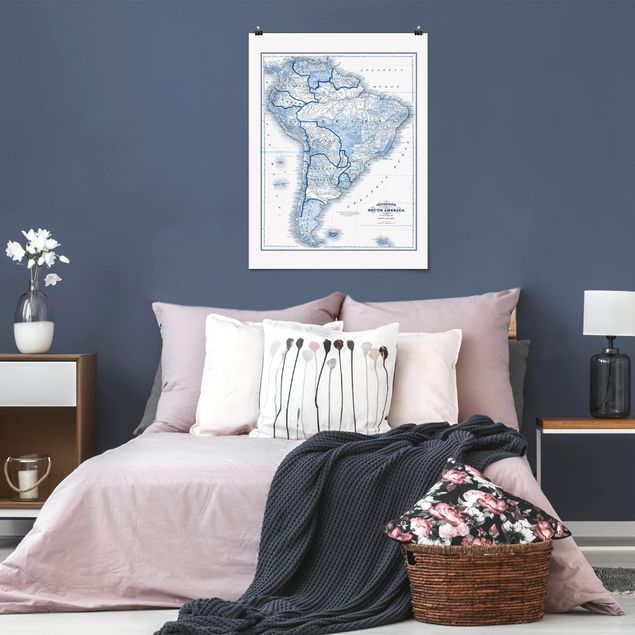Posters världskartor Map In Blue Tones - South America