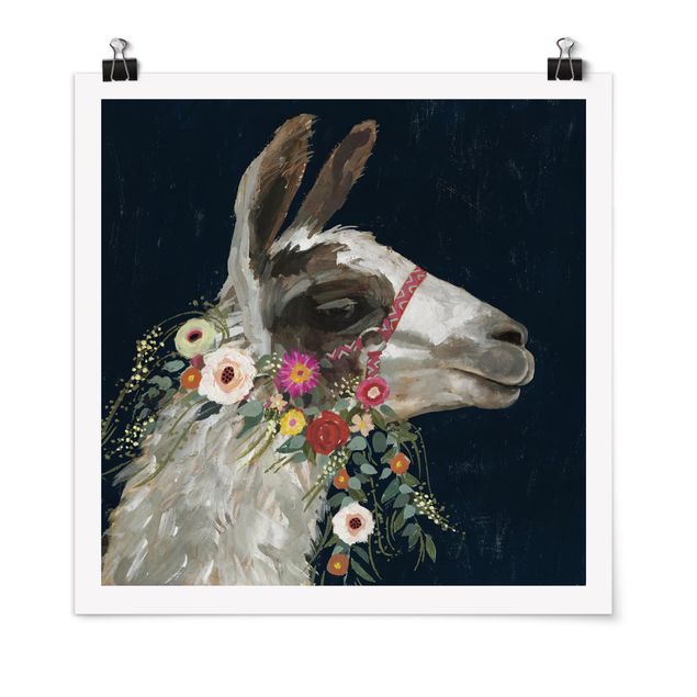 Posters djur Lama With Floral Decoration I