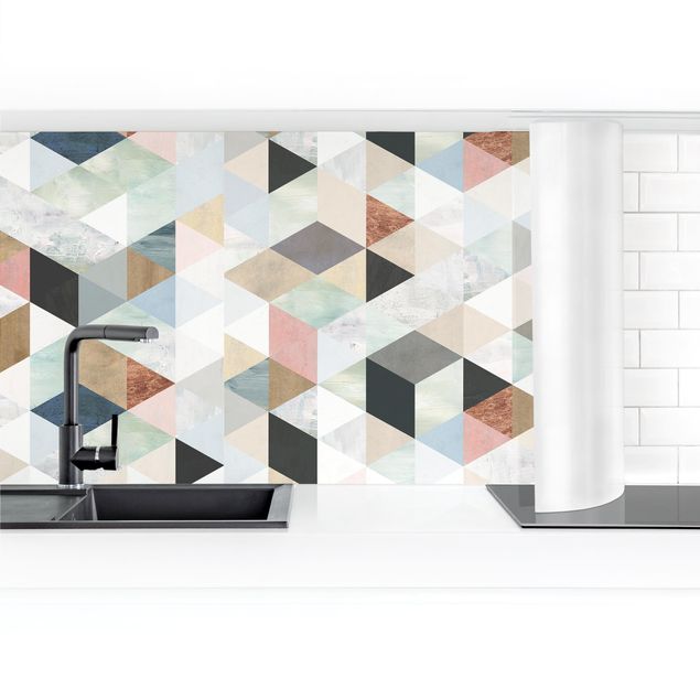 Küchenrückwand - Aquarell-Mosaik mit Dreiecken III