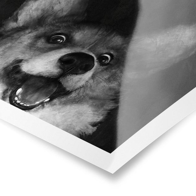 Tavlor svart Illustration Dog Corgi Paintig Black And White