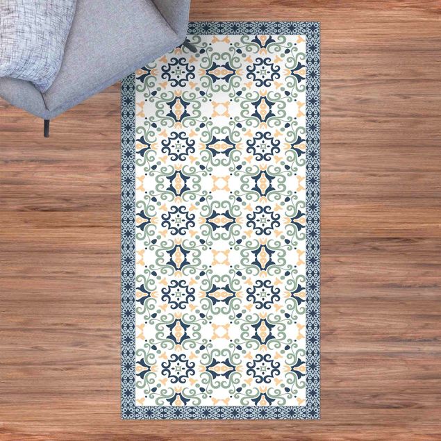 altanmattor Floral Tiles Yellowish Blue With Border
