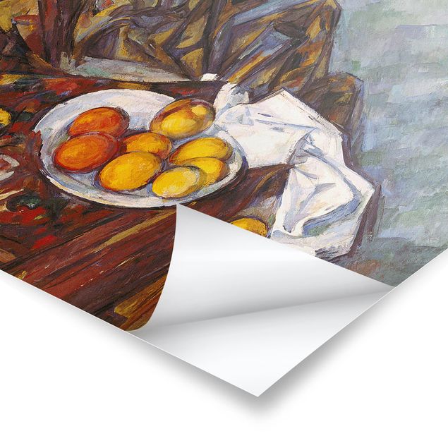 Tavlor konstutskrifter Paul Cézanne - Still Life, Flower Curtain, And Fruits