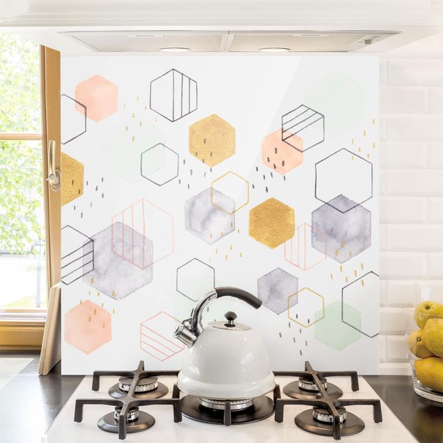 Stänkskydd kök glas mönster Hexagonal Scattering I
