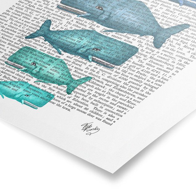 Tavlor blå Animal Reading - Whale Family