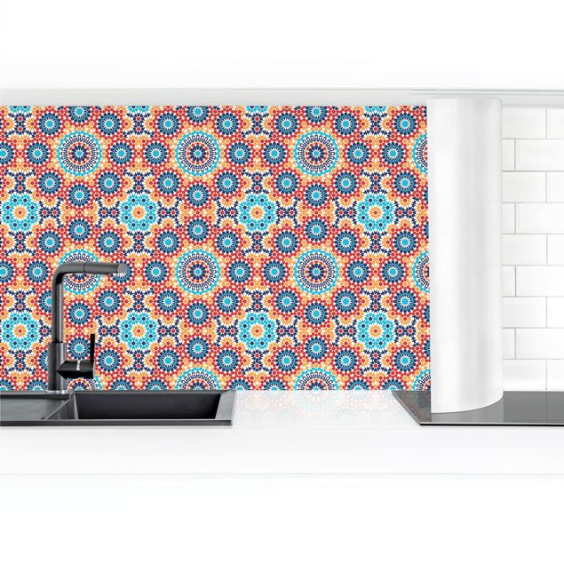 väggplatta kök Oriental Patterns With Colourful Flowers