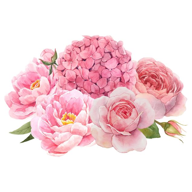 Wallstickers växter Watercolour Hydrangea Rose Bouquet XXL