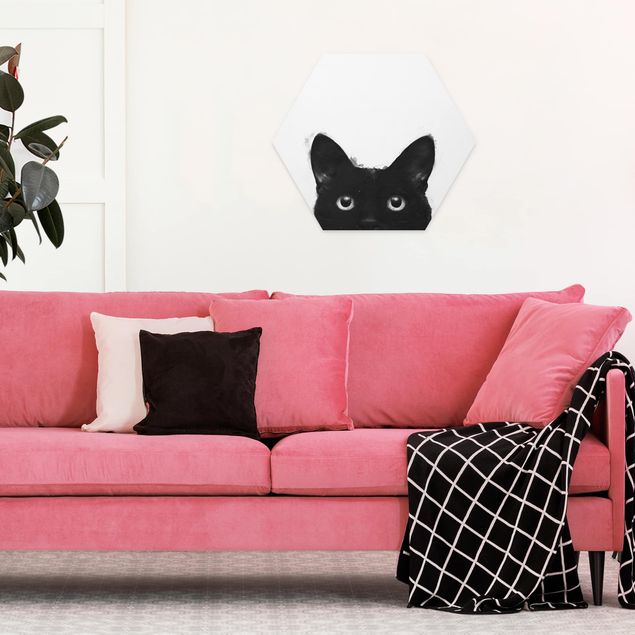 Tavlor konstutskrifter Illustration Black Cat On White Painting