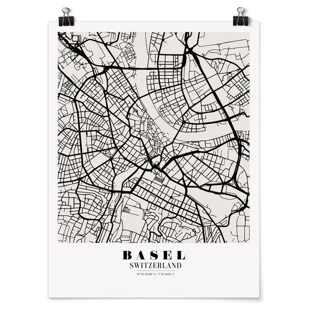 Posters ordspråk Basel City Map - Classic