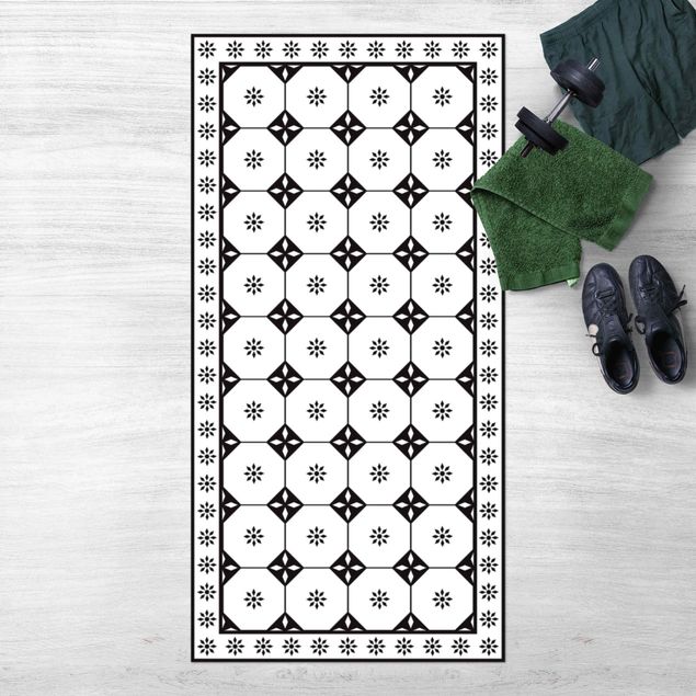 utomhusmattor Geometrical Tiles Cottage Black And White With Border