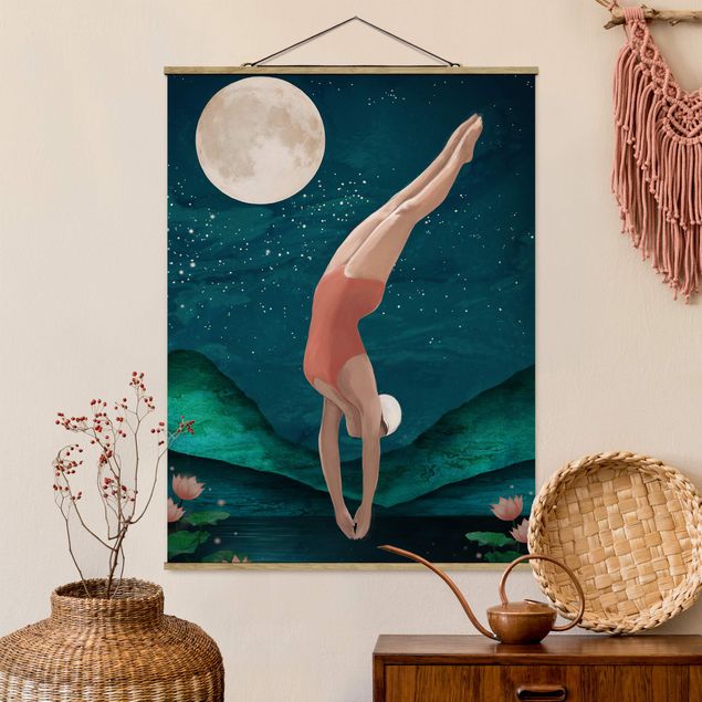Kök dekoration Illustration Bather Woman Moon Painting