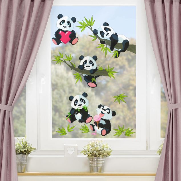 Fönsterdekaler blommor  Panda Bear Set Heart