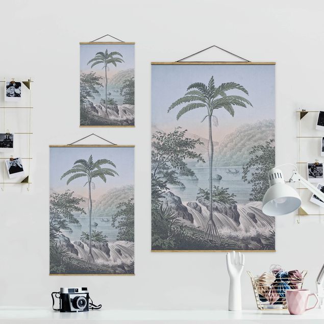Tavlor blå Vintage Illustration - Landscape With Palm Tree