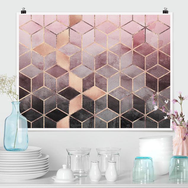 Tavlor 3D Pink Grey Golden Geometry