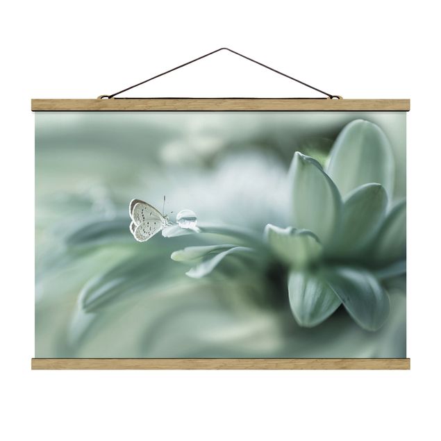 Tavlor blommor  Butterfly And Dew Drops In Pastel Green