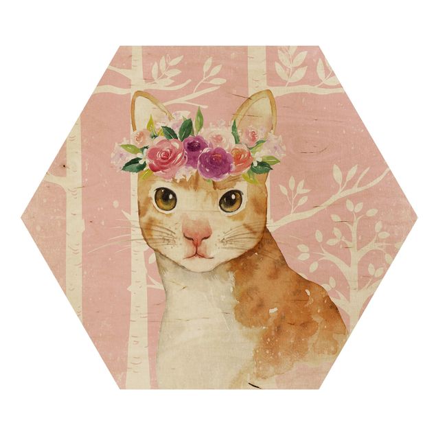 Tavlor djur Watercolor Cat Pink