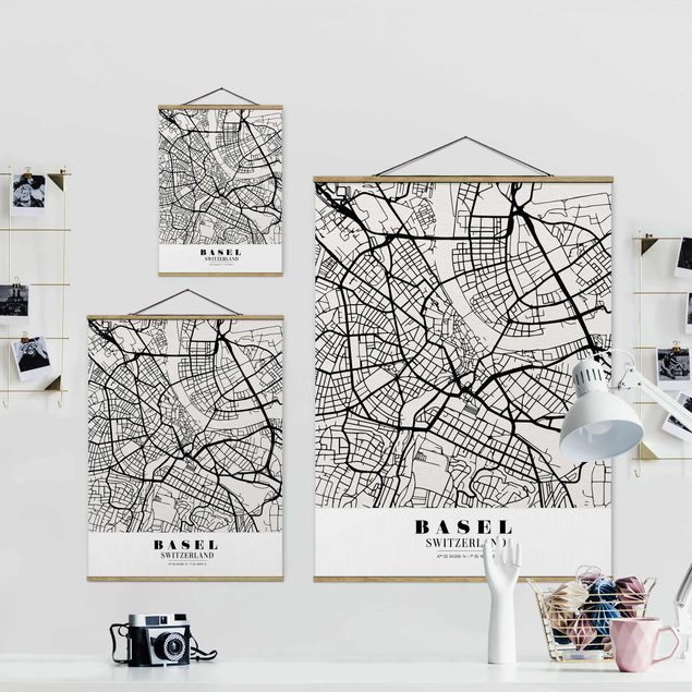 Tavlor svart och vitt Basel City Map - Classic