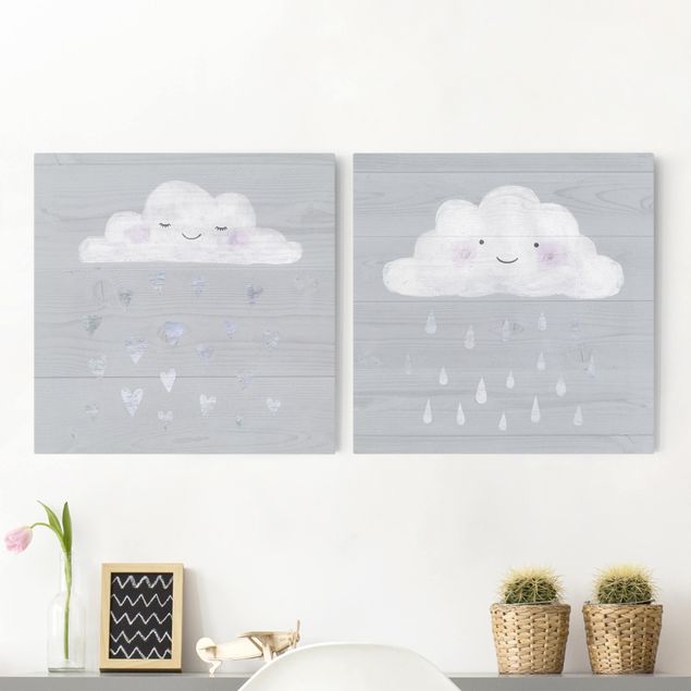 Inredning av barnrum Clouds With Silver Hearts And Drops Set I