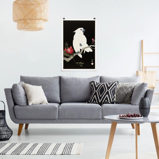 Posters svart och vitt Asian Vintage Illustration White Cockatoo