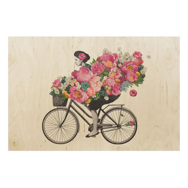 Tavlor Laura Graves Art Illustration Woman On Bicycle Collage Colourful Flowers