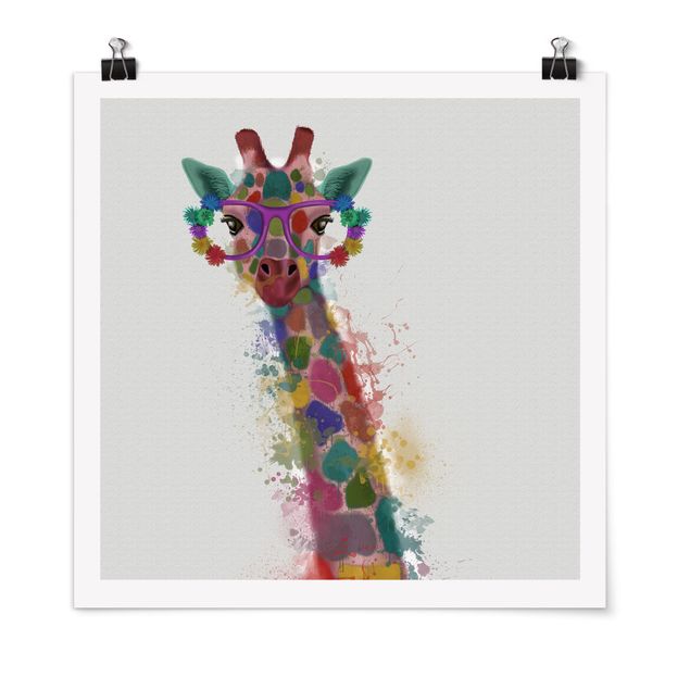 Posters djur Rainbow Splash Giraffe