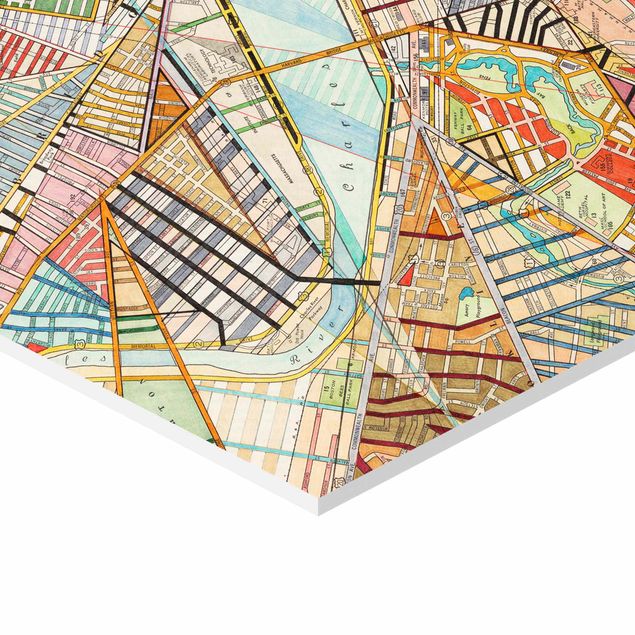 Hexagonala tavlor Modern Maps Boston - Montreal - St. Louis