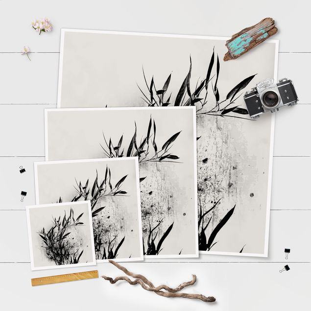 Tavlor svart och vitt Graphical Plant World - Black Bamboo