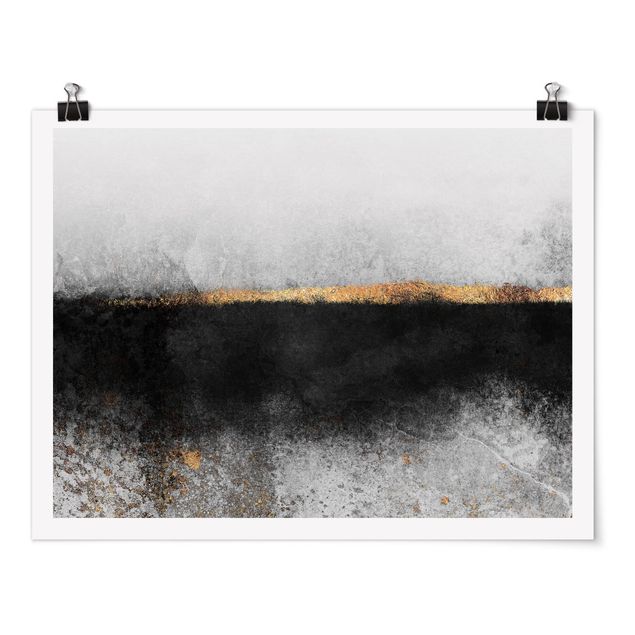 Posters abstrakt Abstract Golden Horizon Black And White