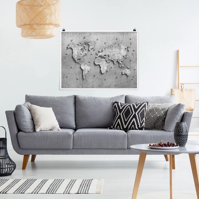 Posters världskartor Concrete World Map