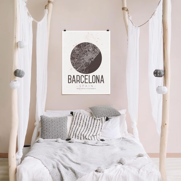 Posters världskartor Barcelona City Map - Retro