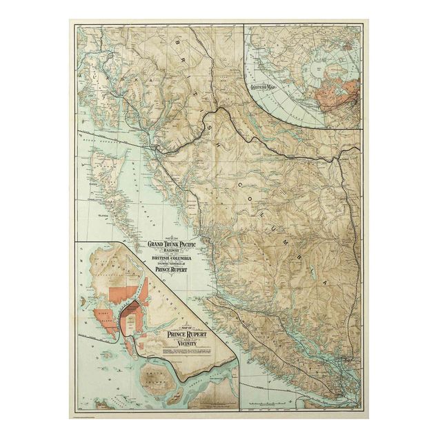 Tavlor världskartor Vintage Map British Columbia