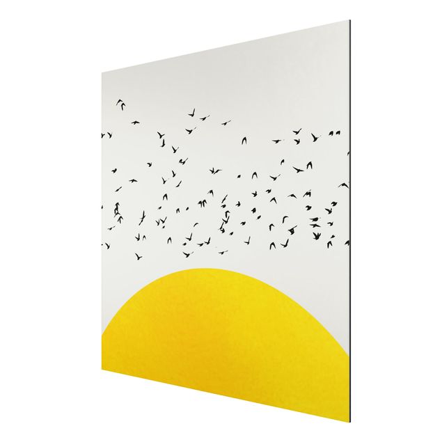 Tavlor konstutskrifter Flock Of Birds In Front Of Yellow Sun