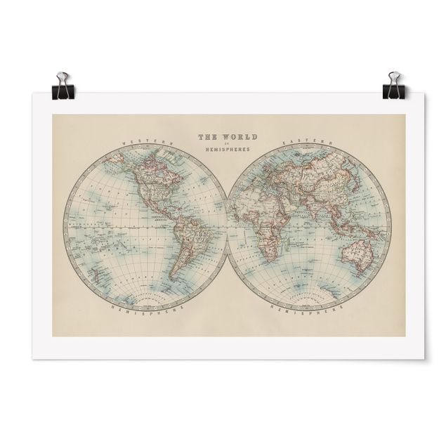 Posters vintage Vintage World Map The Two Hemispheres