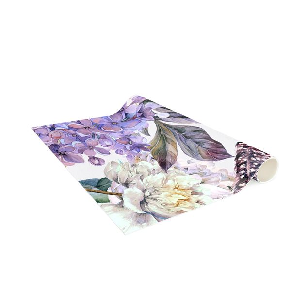 moderna mattor Delicate Watercolour Boho Flowers And Feathers Pattern