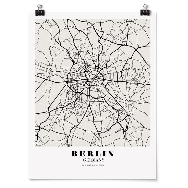Posters svart och vitt Berlin City Map - Classic