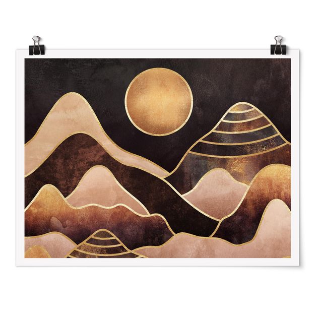 Posters konstutskrifter Golden Sun Abstract Mountains