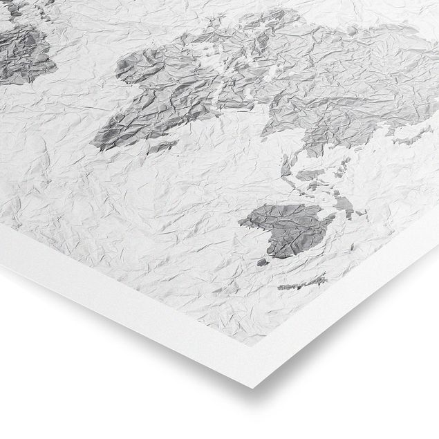Tavlor svart och vitt Paper World Map White Grey