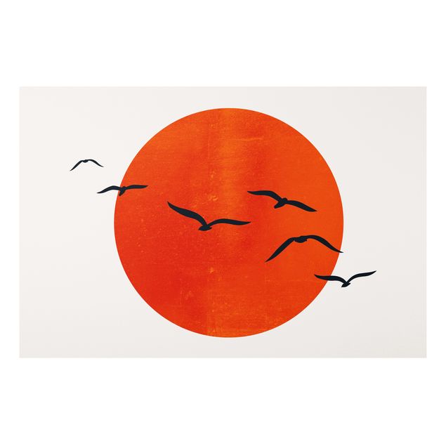 Tavlor landskap Flock Of Birds In Front Of Red Sun I